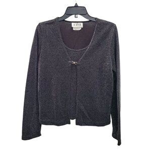 A. Byer California Women's Vintage 90s Black Silver Sparkle Faux Layer Top USA L